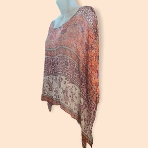 Blue Moon Women’s Top Floral Kimono Sleeve Pullover- Poncho Style Blouse- Size 2